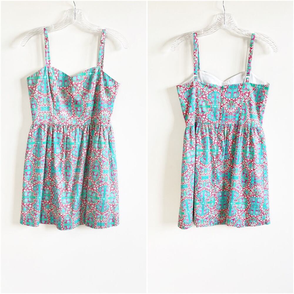 Kaeli Smith Aqua Pink Paisley Adjustable Strap Mini Dress